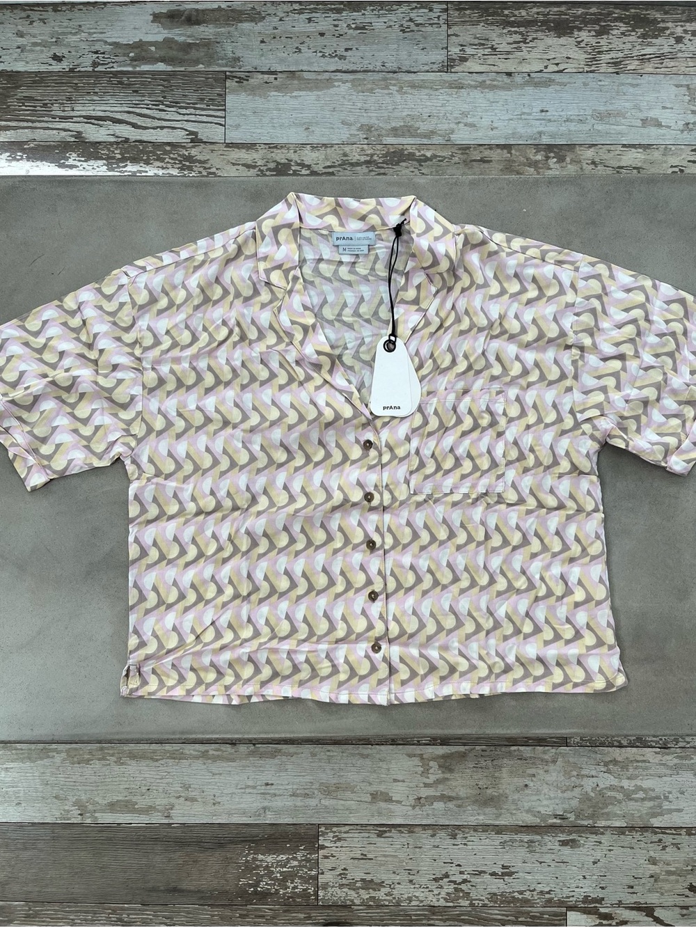 Prana Iguala Button Up Shirt Top Willow Retro Geo Lightweight Women's Size M